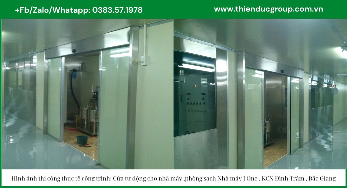 Hình ảnh thi công thực tế công trình: Cửa tự động cho nhà máy ,phòng sạch Nhà máy J One , KCN Đình Trám , Bắc Giang