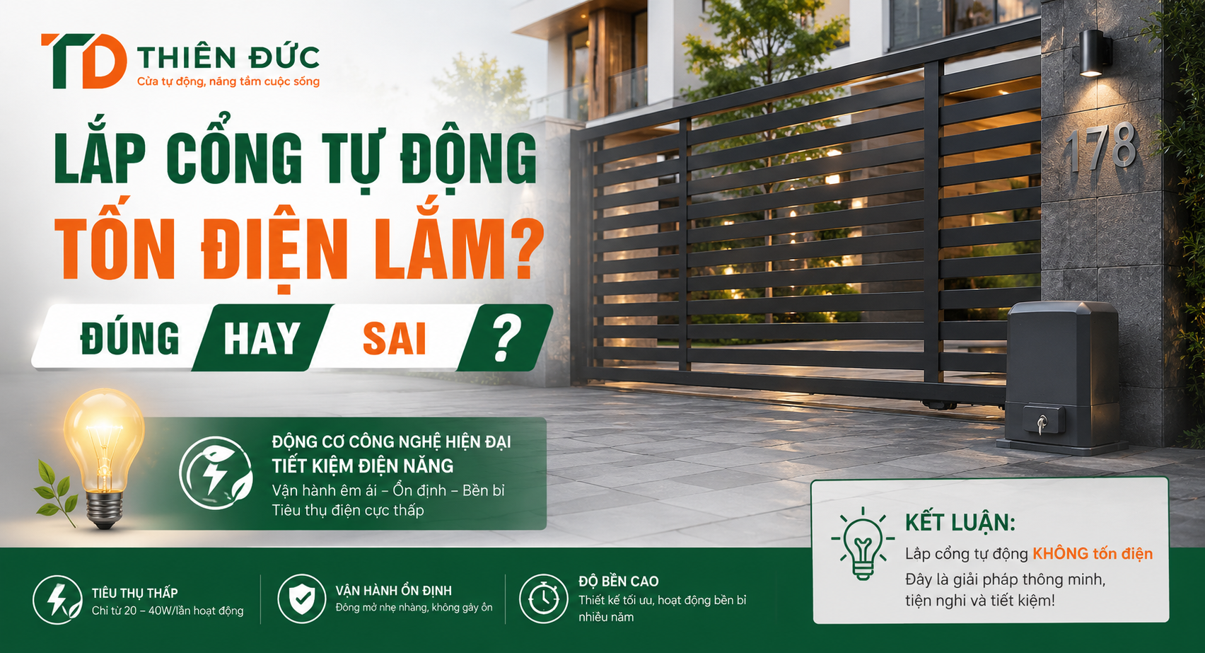 cong-tu-dong-ton-dien-khong Lắp cổng tự động có tốn điện không? Tìm hiểu mức tiêu thụ điện thực tế, yếu tố ảnh hưởng đến vận hành và cách chọn cổng tự động bền, ổn định, tiết kiệm lâu dài.