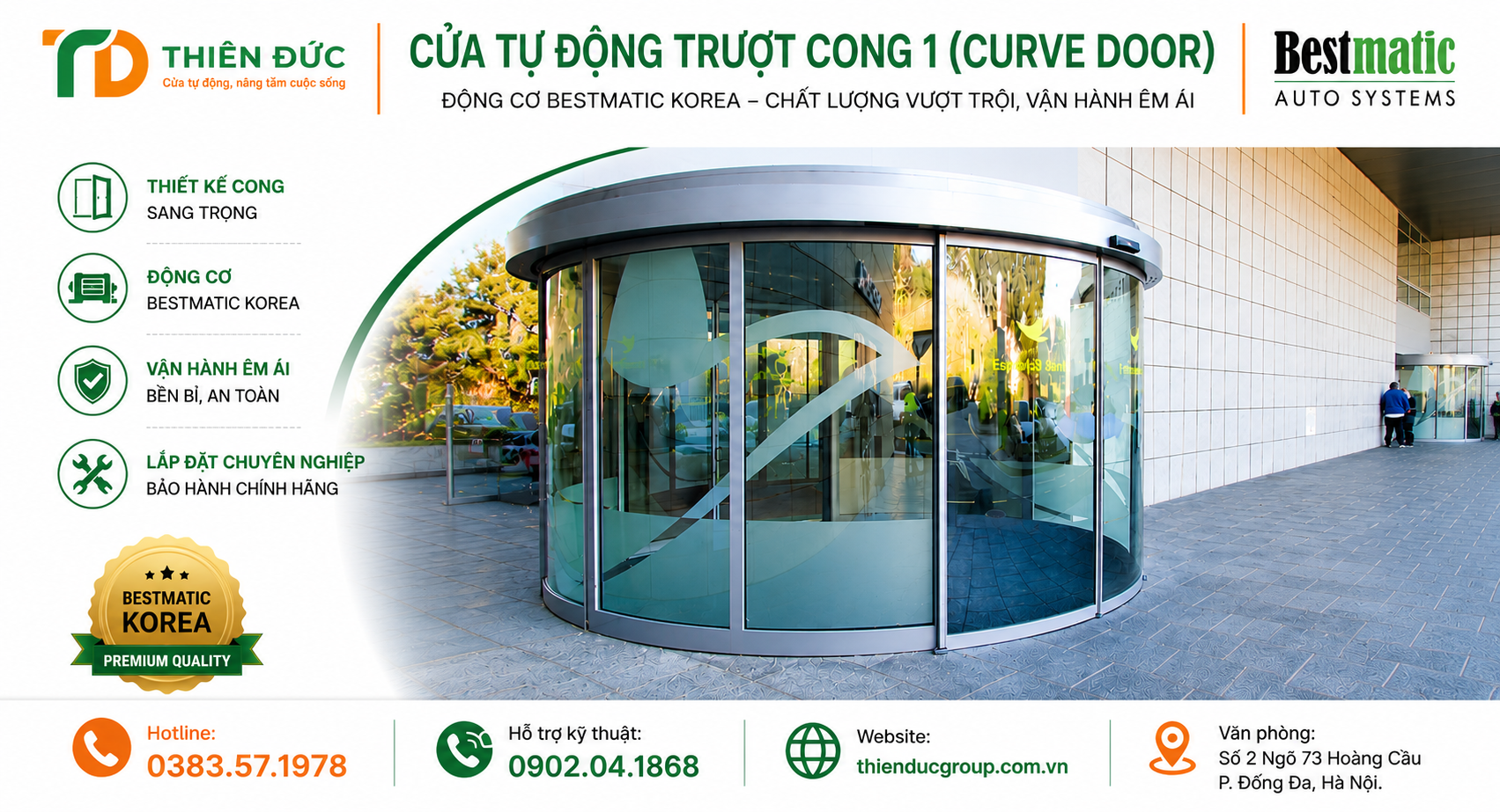 CỬA TỰ ĐỘNG TRƯỢT CONG 1 CÁNH / 2 CÁNH BESTMATIC KOREA (CURVE DOOR)