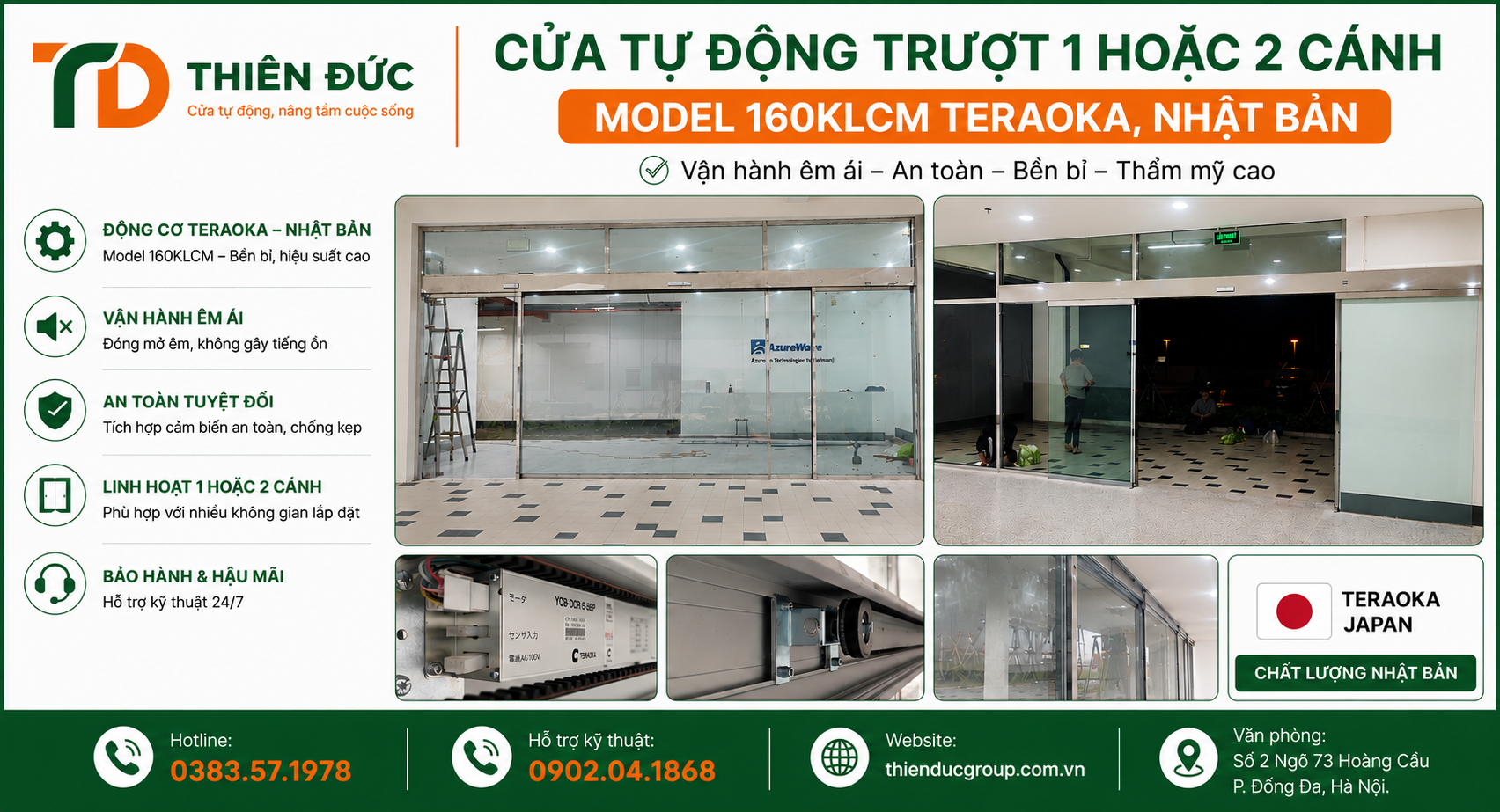 Cửa trượt tự động 1 hay 2 cánh ( Silding Door) Teraoka, Nhật bản Model 160KLCM