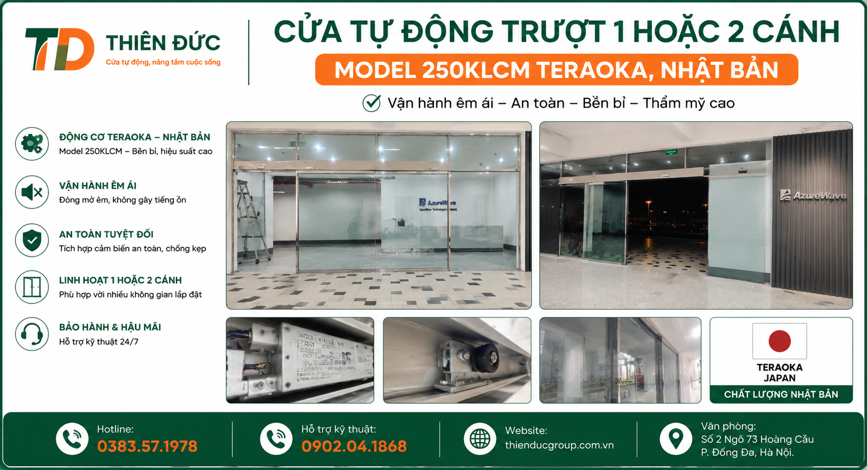 Cửa trượt tự động 1 hay 2 cánh ( Silding Door) Teraoka, Nhật bản Model 250KLCM